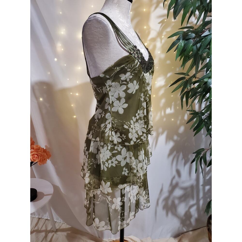 Kitty Vtg 90s Y2K Tiered Mesh Rhinestone Floral Mini Dress Size M Fairycore - Picture 3 of 9